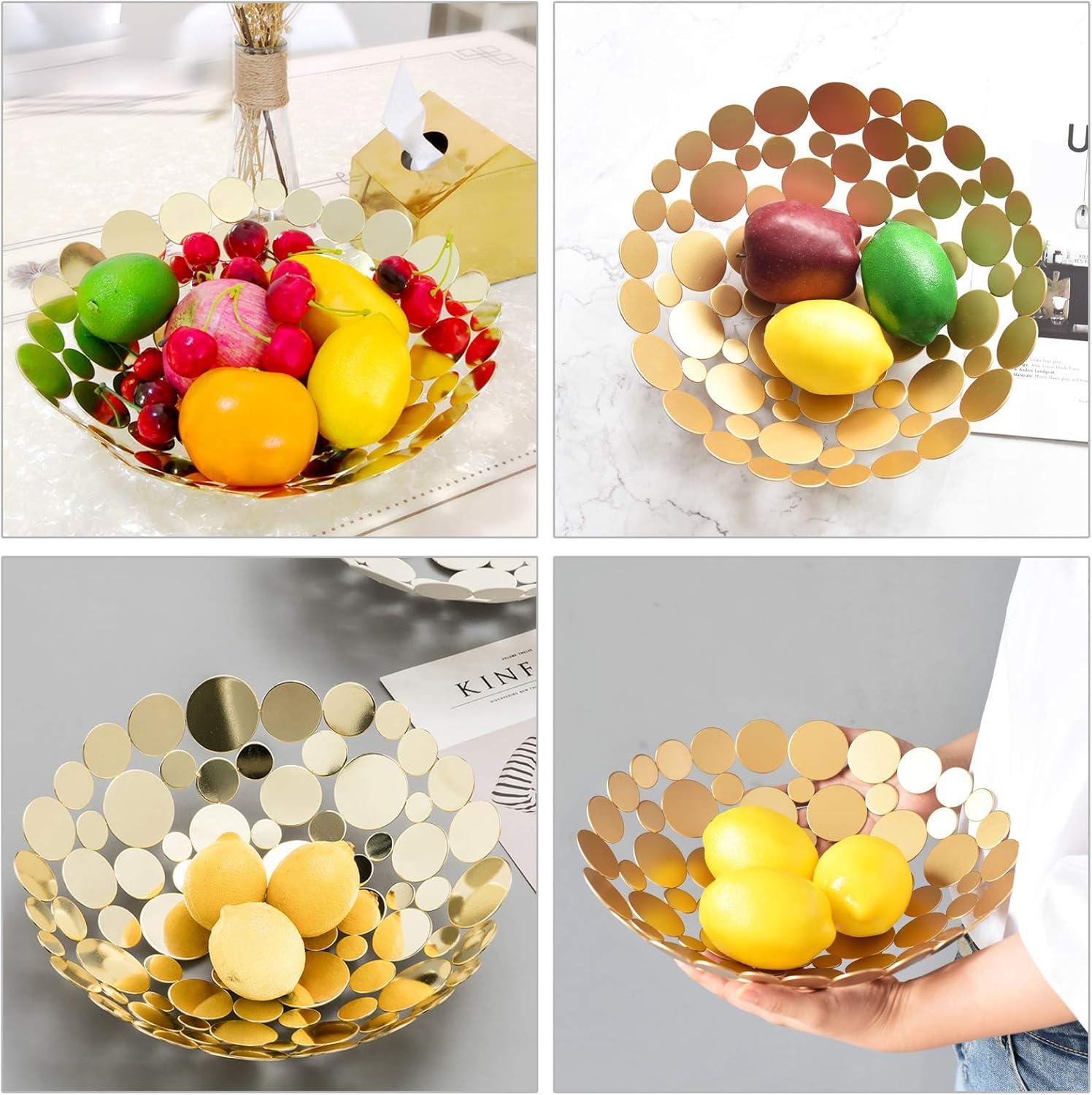 Metal Fruit Bowl Basket Creative Table Centerpiece Fruit Stand Decorative Countertop Fruit Holder for Kitchen Counter, Iron Large Fruit Plate Round Storage Tray for Bread Snacks Candy (White)