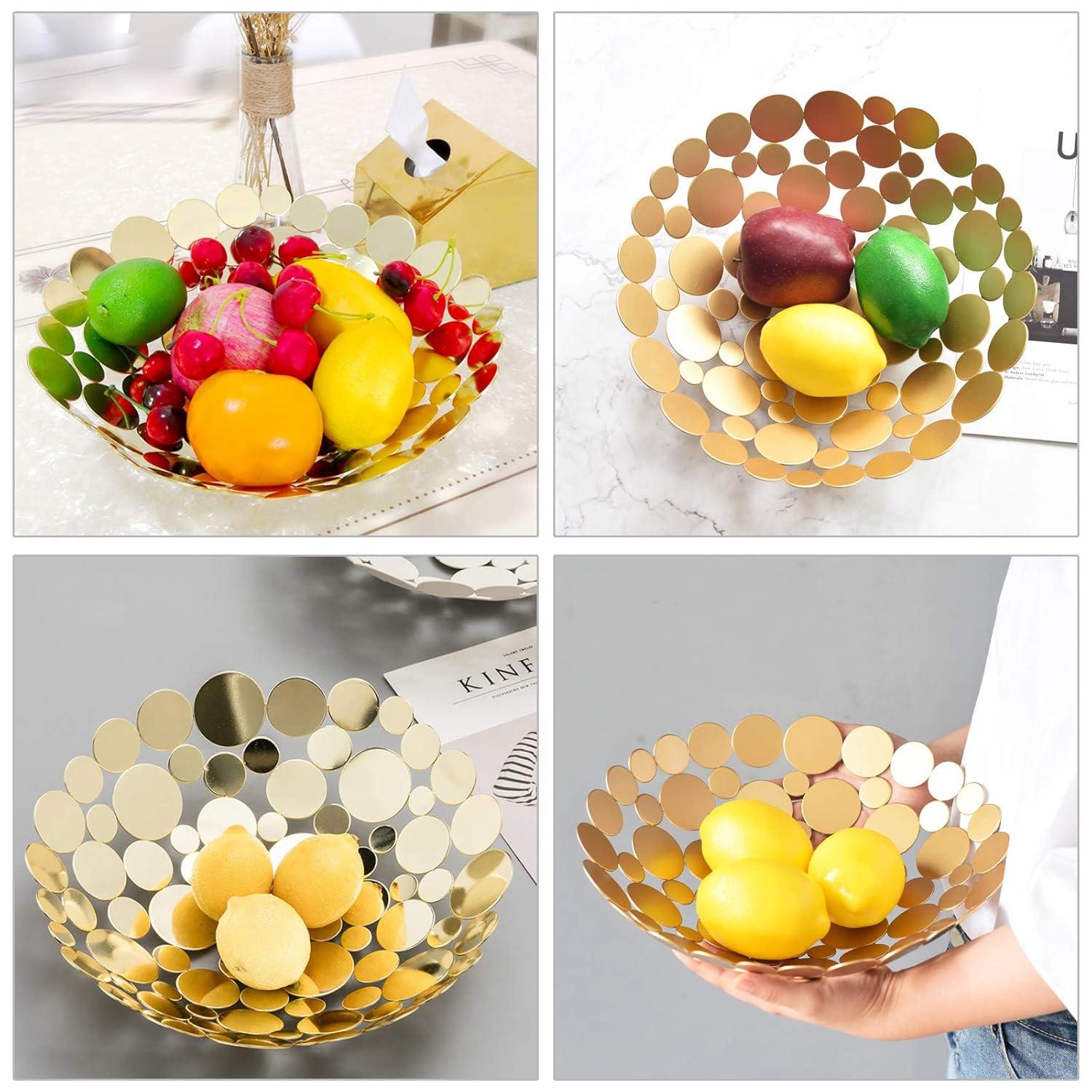 Metal Fruit Bowl Basket Creative Table Centerpiece Fruit Stand Decorative Countertop Fruit Holder for Kitchen Counter, Iron Large Fruit Plate Round Storage Tray for Bread Snacks Candy (White)