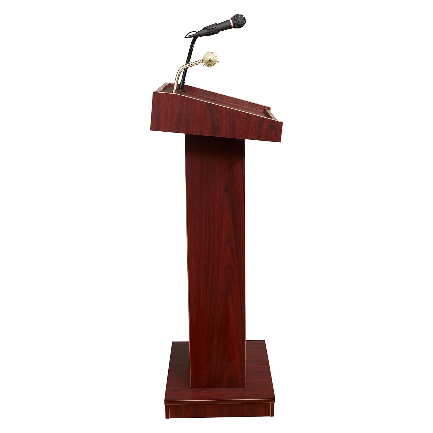 Mahogany and Black Multimedia Workstation Lectern with Brass Lamp