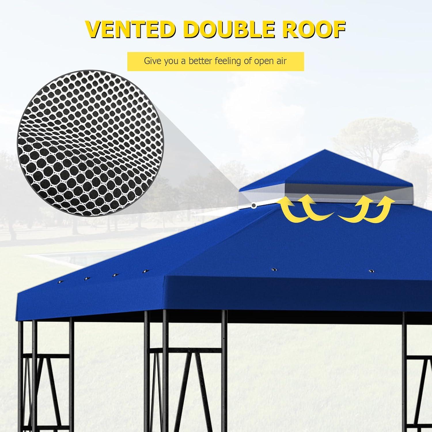 SUNNY 10x10 FT Gazebo Replacement Canopy Top Double Tier Canopy Top Cover (Blue)