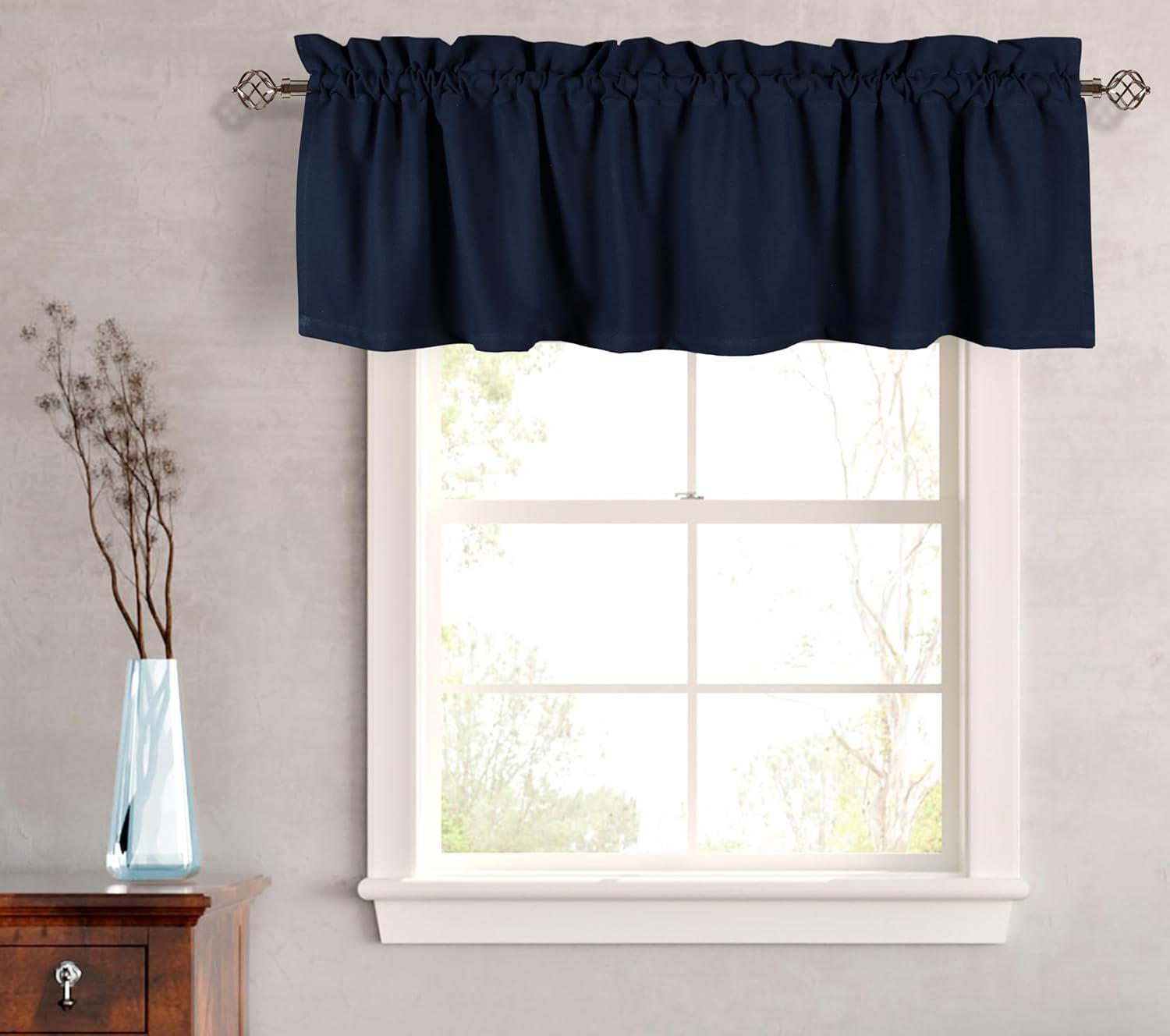 Native Fab Set of 2 Valance Curtains for Windows 54"x18" for Living Room Bedroom Kitchen Windows Bathroom, Farmhouse Vintage Curtain Valances Rod Pocket - Navy Blue