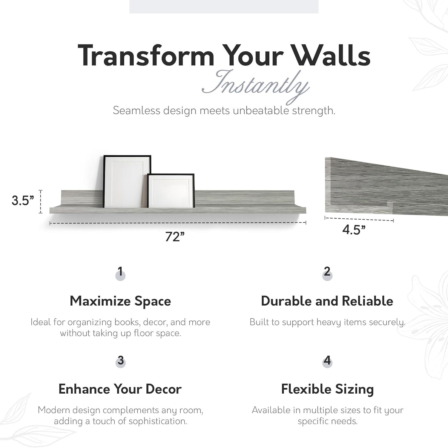 72" Picture Ledge Wall Shelf Driftwood Gray - InPlace: Modern Photo Display, MDF Floating Ledge