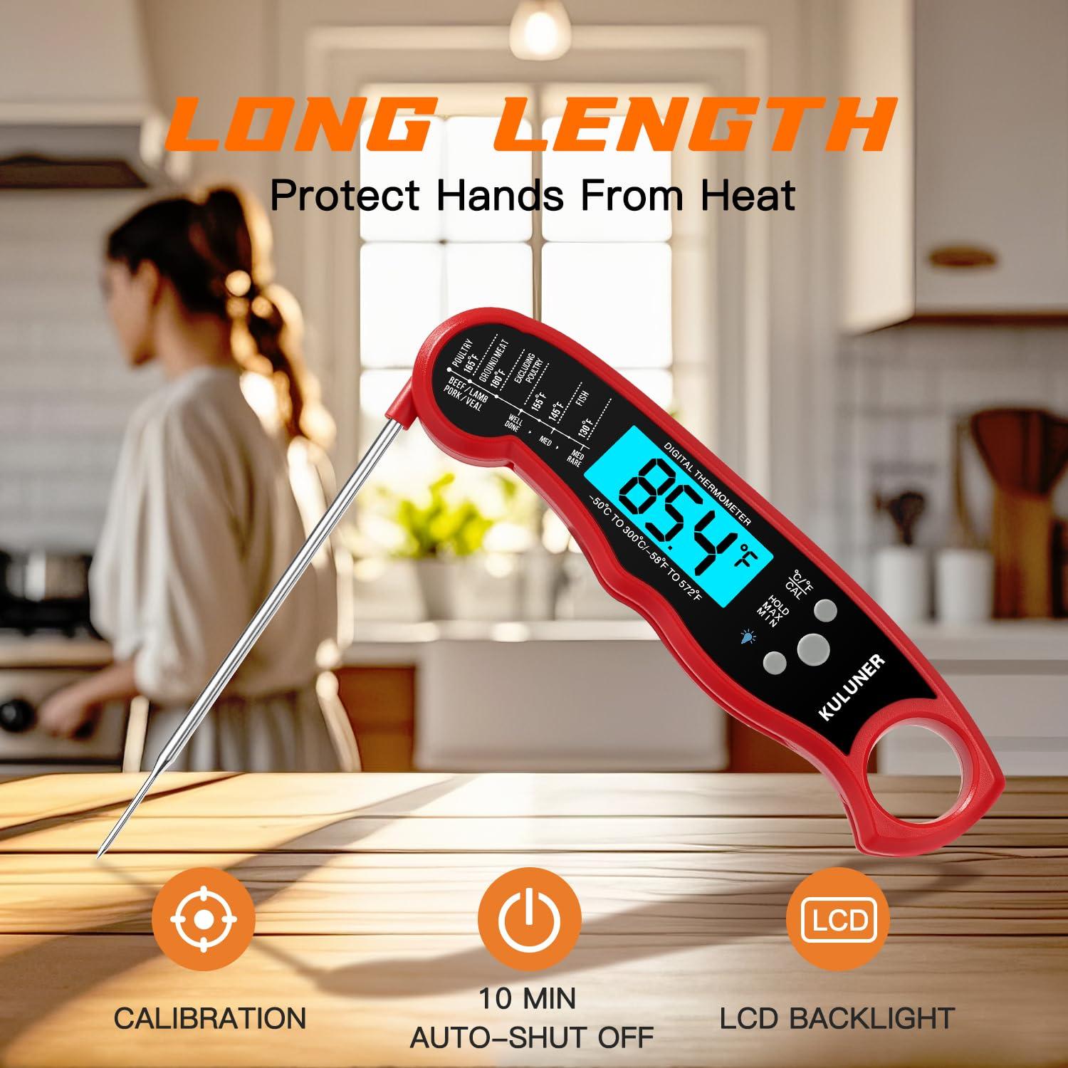 TP-01 Waterproof Digital Instant Read Meat Thermometer with 4.6 Folding Probe Backlight Calibration Function for Cooking Food Candy, BBQ Grill, Liquids,Beef(Black)