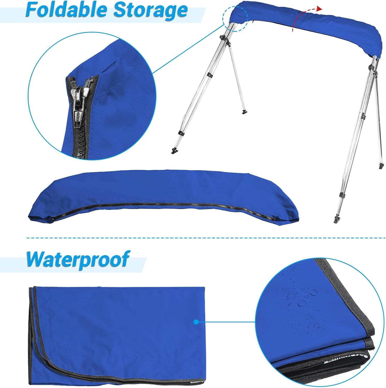 AA Products 3 Bow Bimini Top Cover Sun Shade Boat Canopy Waterproof Includes Storage Boot with Aluminum Frame, 46" Height with Rear Support Poles