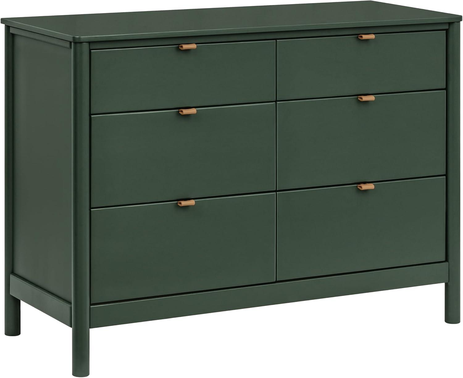 Forest Green 6-Drawer Dresser with Vegan Leather Pulls