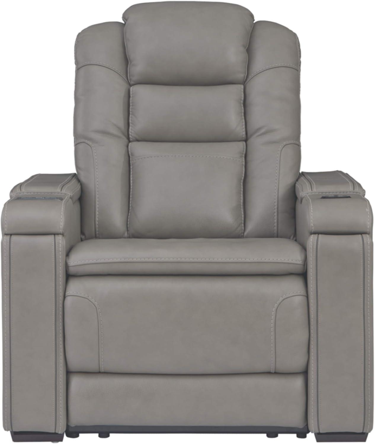 Gray Leather Power Recliner with Bluetooth Speakers