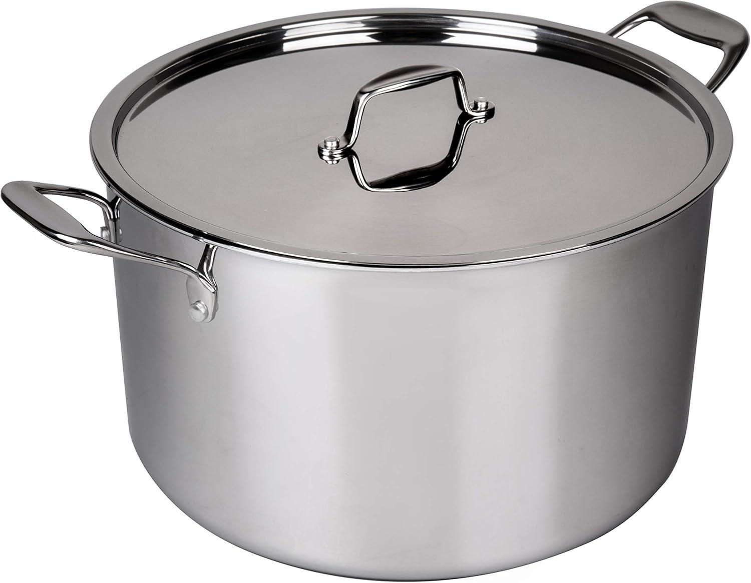 Camerons Stock Pot - Tri-ply 18/10 Professional Grade Induction Ready with Stainless Steel Lid and Stay Cool Handles (16 Quarts) - Great for Thanksgiving Turkey & Feasts