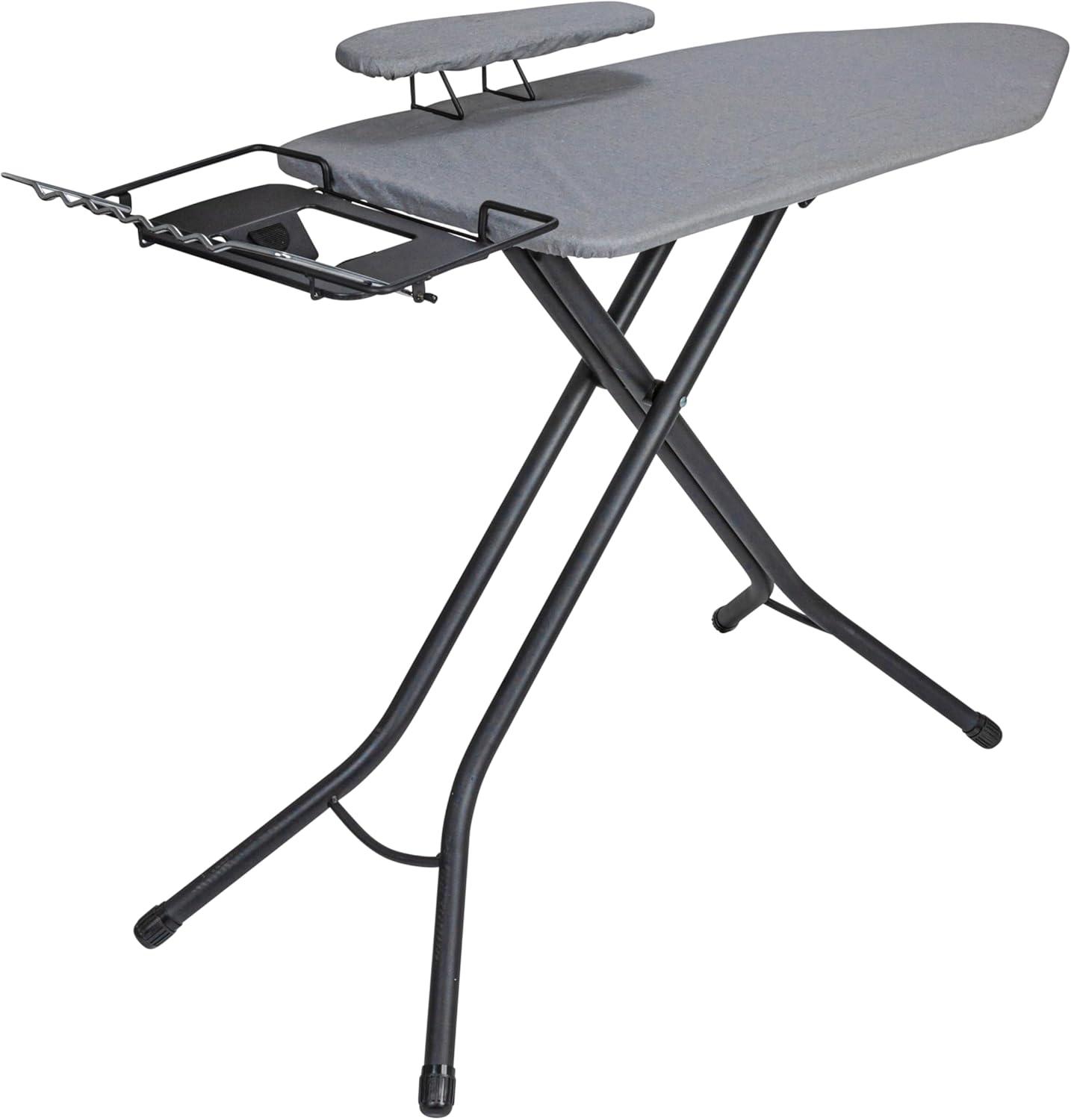 Household Essentials Wide Mega Ironing Board 4-Leg Matte Black Frame Gray Cover: Collapsible Metal, 59" x 18.75", 18.44 lbs