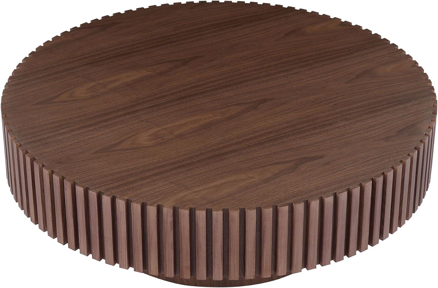 Round Coffee Table for Living Room, 31.49" Modern Handcraft Relief Drum Circle Wood Side End Accent Center Table for Small Space, Apartment, Walnut