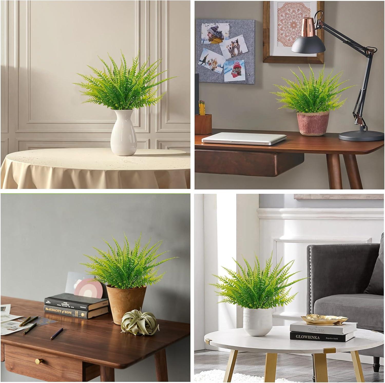 40 Pcs Artificial Boston Fake Fern Plants Bushes Faux Plants Shrubs Greenery UV Resistant for House Office Garden Indoor Outdoor Décor