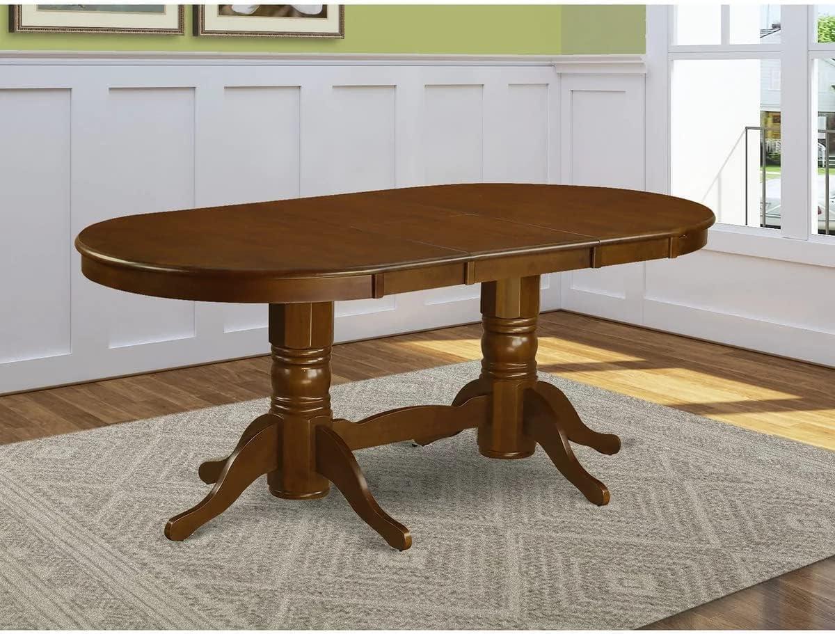 Espresso Oval Extendable Wood Dining Table with Double Pedestal Base