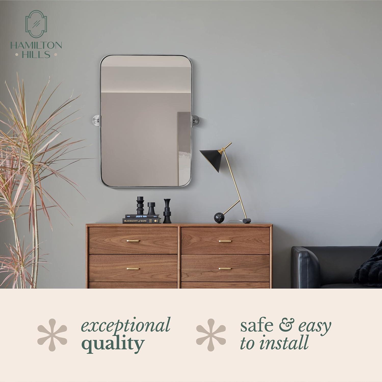 Hamilton Hills Black Metal Surrounded Round Pivot Mirror Silver Backed