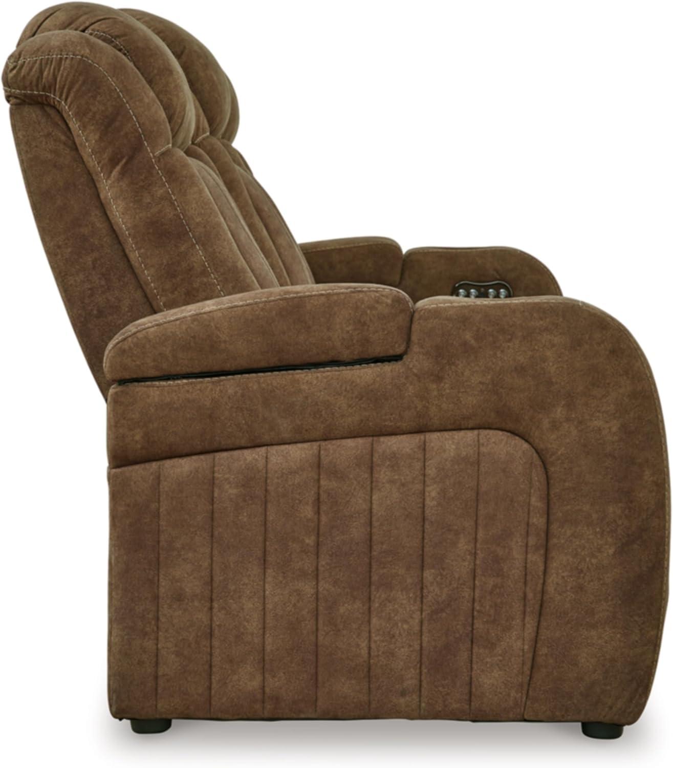 Brown Faux Leather Power Reclining Sofa with Storage