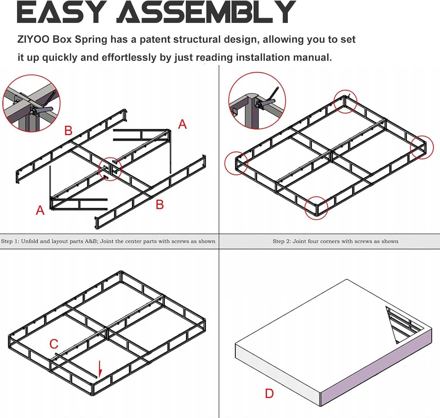 7 in. H Twin Box Spring, Heavy-Duty Metal Structure with Fabric Cover, Easy Assembly, Mattress Foundation