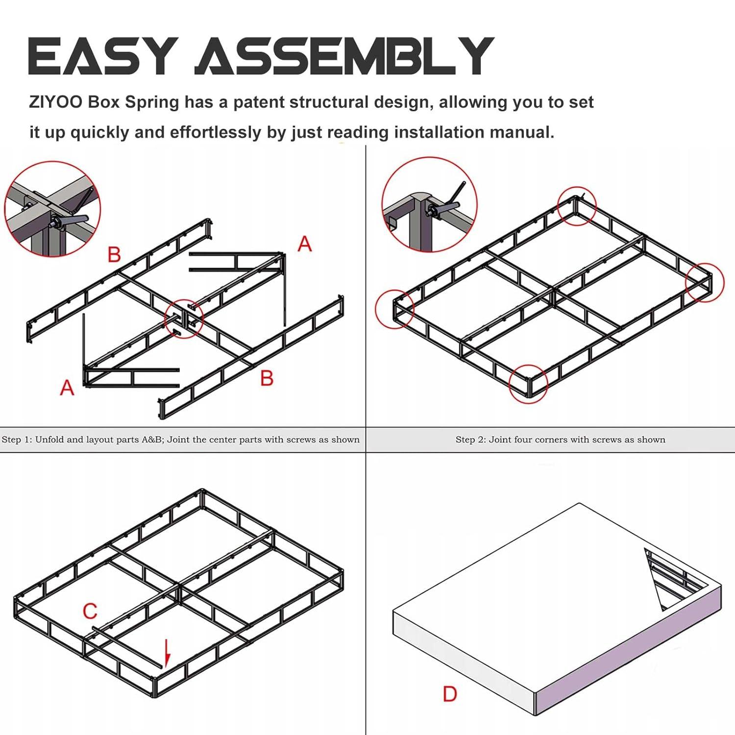 7 in. H Twin Box Spring, Heavy-Duty Metal Structure with Fabric Cover, Easy Assembly, Mattress Foundation