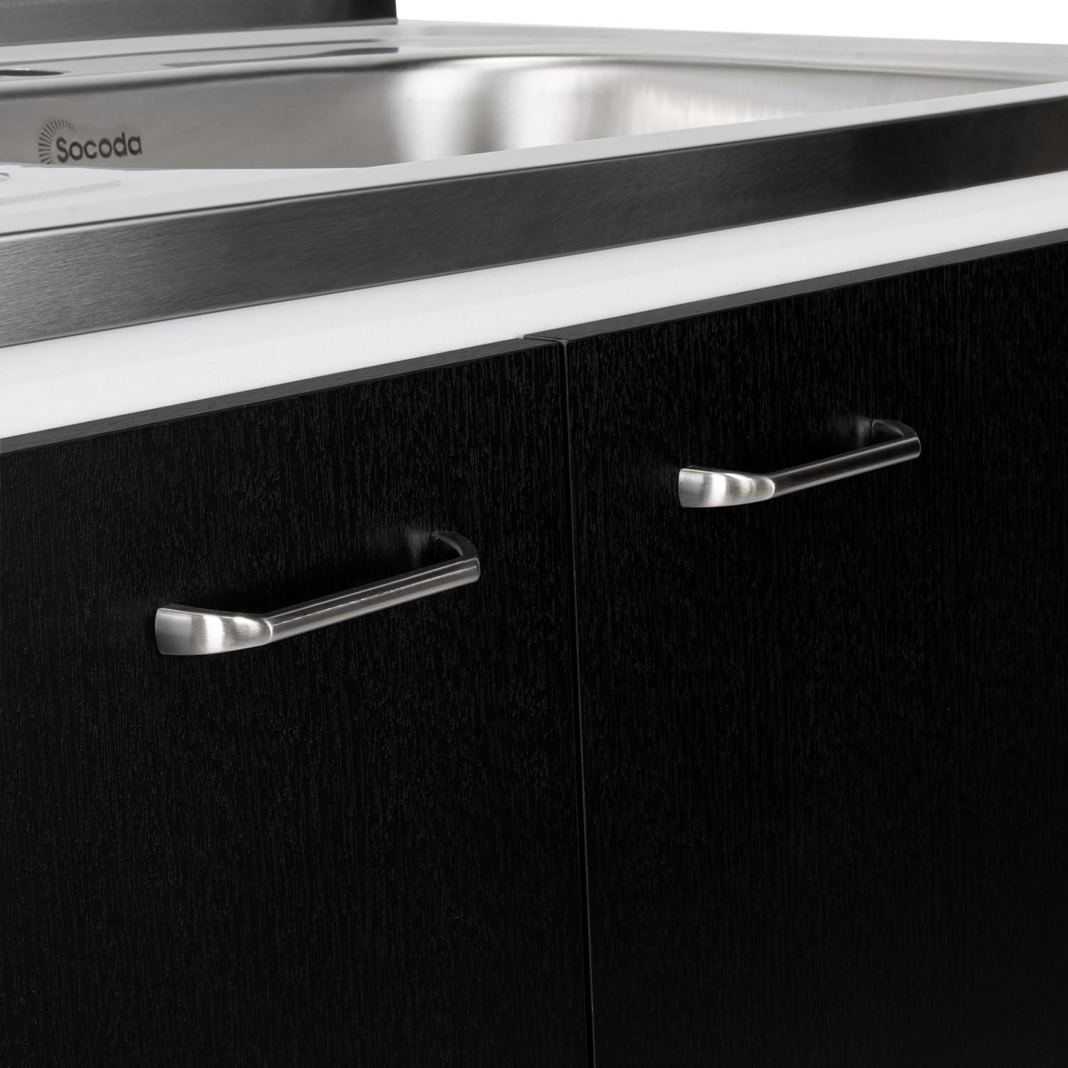 Napoles Utility Sink Cabinet With Integrated Steel Sink, Dark Walnut Frame