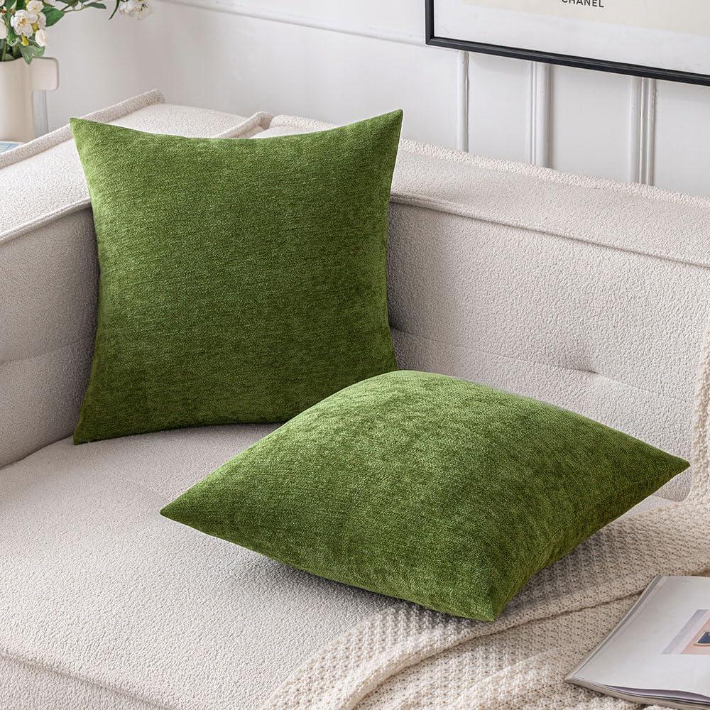 Moss Green Chenille 18x18 Inch Decorative Pillow Covers