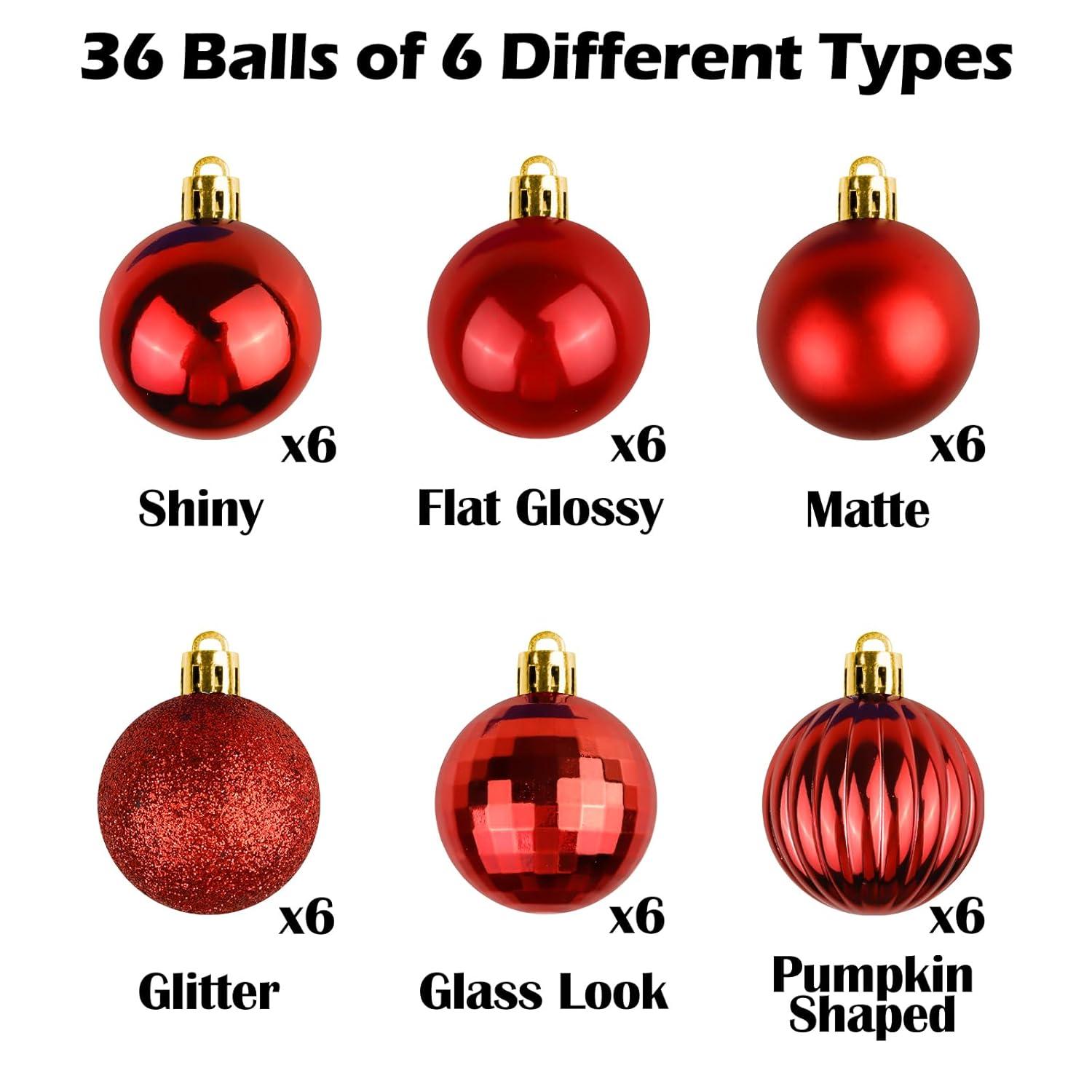 GameXcel Christmas Balls Ornaments for Xmas Tree - Shatterproof Christmas Tree Decorations Small Hanging Ball Wine Red 1.6 Inch x 36 Pack