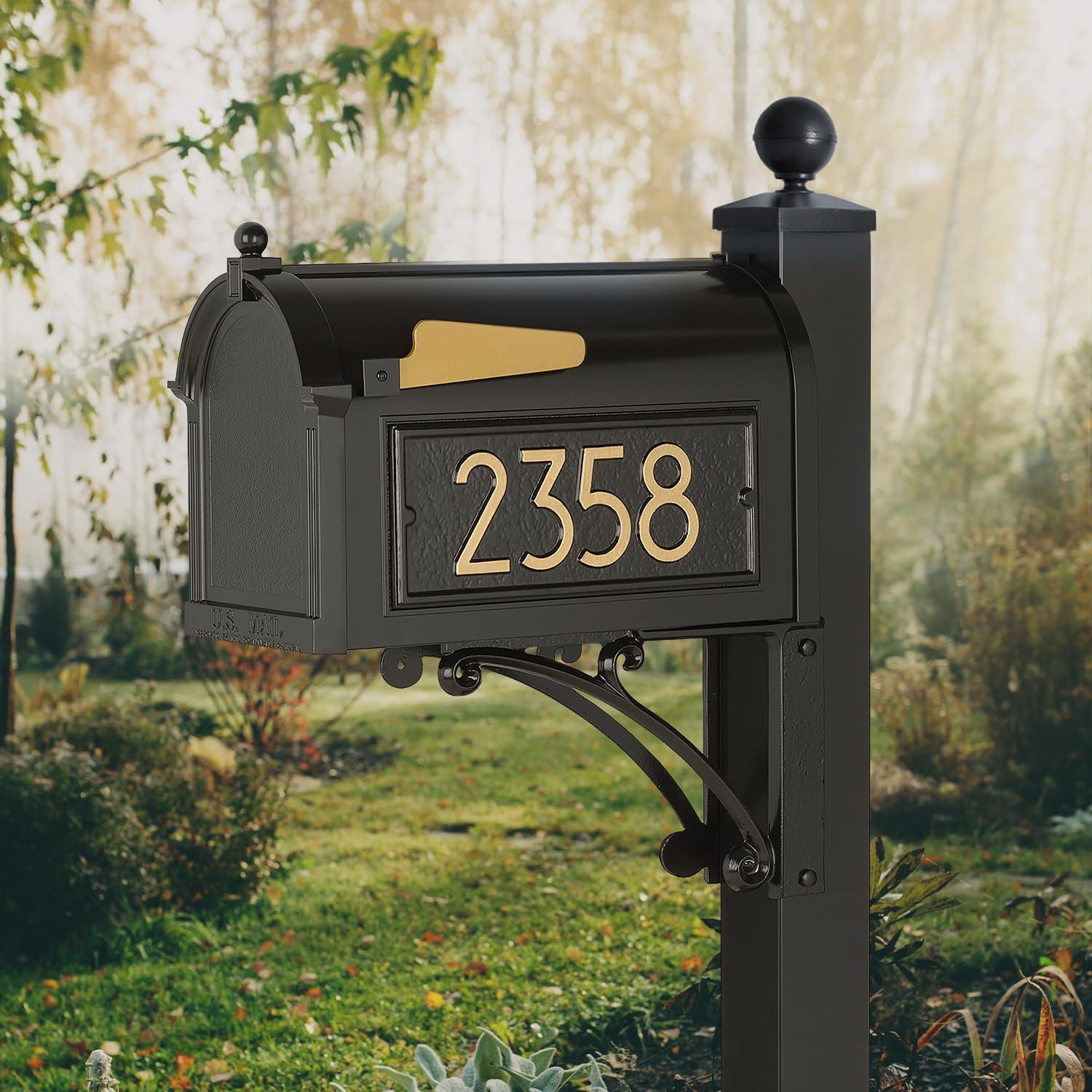 Extra Large Black and Gold Aluminum Post Mount Mailbox