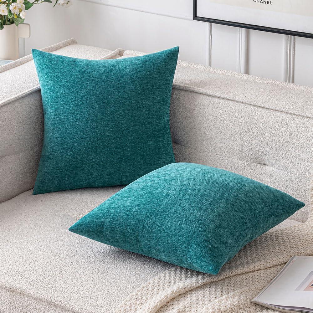 Teal Chenille 18x18 Euro Pillow Covers, Pack of 2