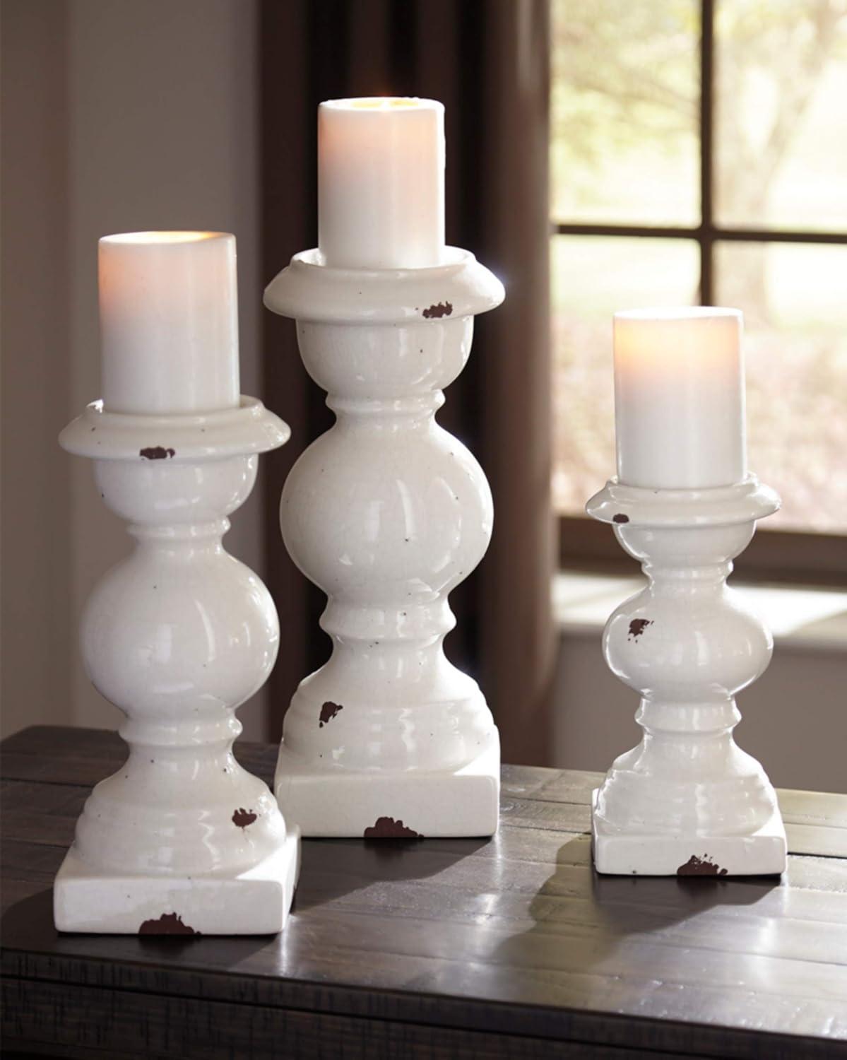 Contemporary White Ceramic Candle Holder Trio