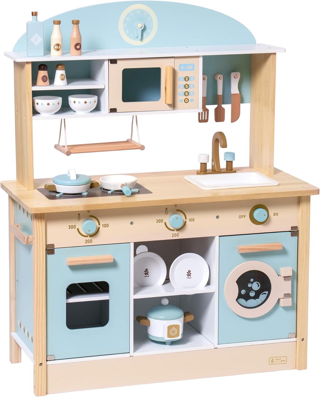 ROBUD Solid Wood Play Kitchen & Accessories Set, Preschool Kitchen Set, Kids Kitchen Playset