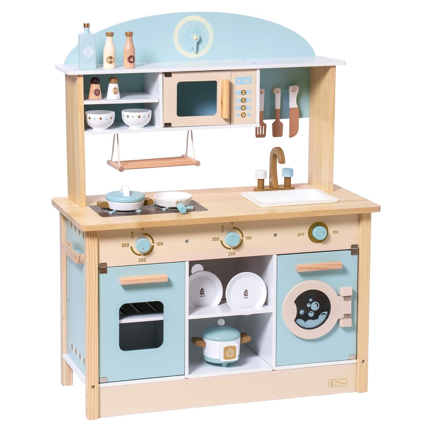 ROBUD Solid Wood Play Kitchen & Accessories Set, Preschool Kitchen Set, Kids Kitchen Playset