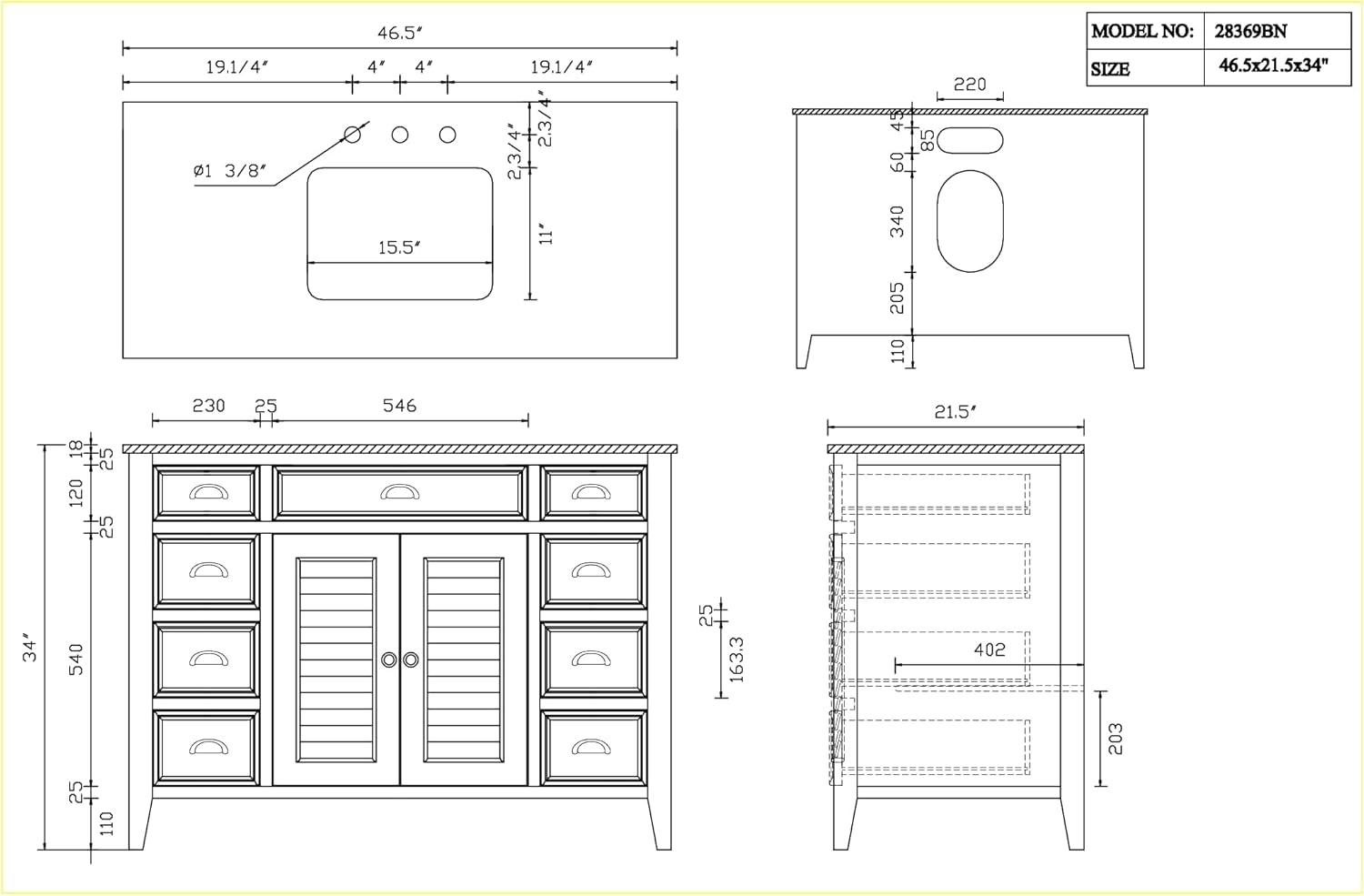 46 Inch Abbeville Distressed Blue Finish Cottage Plantation Style Bathroom Vanity with White Marble Stone Top, 4 Functional Drawers, Undermount Sink, Hardware Included