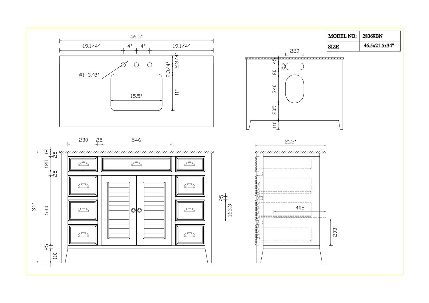 46 Inch Abbeville Distressed Blue Finish Cottage Plantation Style Bathroom Vanity with White Marble Stone Top, 4 Functional Drawers, Undermount Sink, Hardware Included