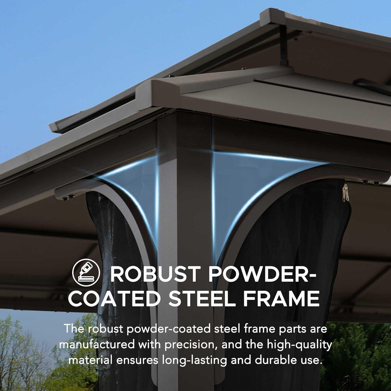 Sunjoy Sunjoy Hardtop Gazebo 12 x 16 ft. Outdoor Gazebo, Heavy Duty Steel Frame Gazebo, Double Tiered Metal Gazebo with Ceiling Hook and Removable Netting Sidewalls