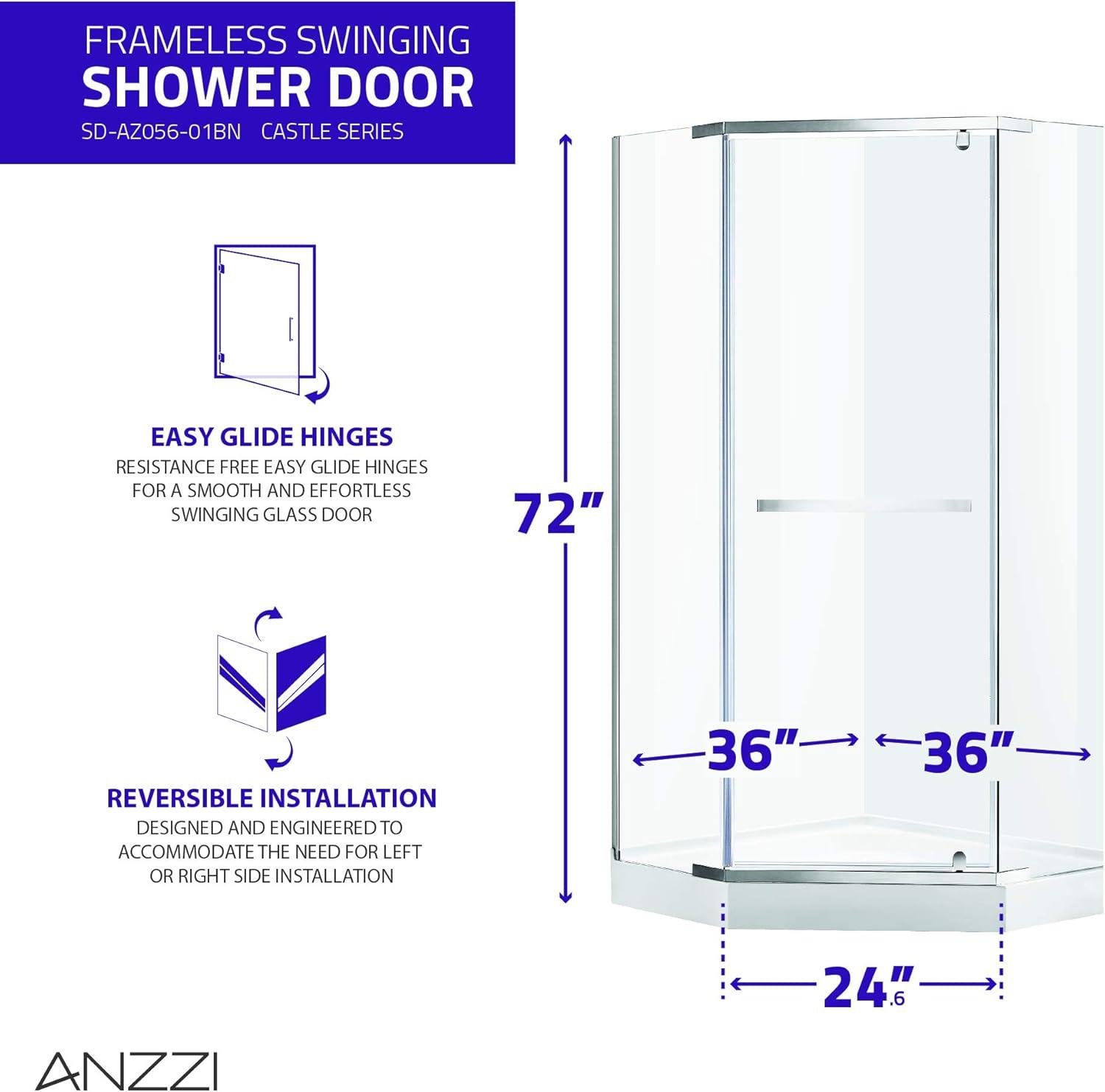 Castle Series 49" W x 72" H Hinged Semi-Frameless Shower Door with Tsunami Guard