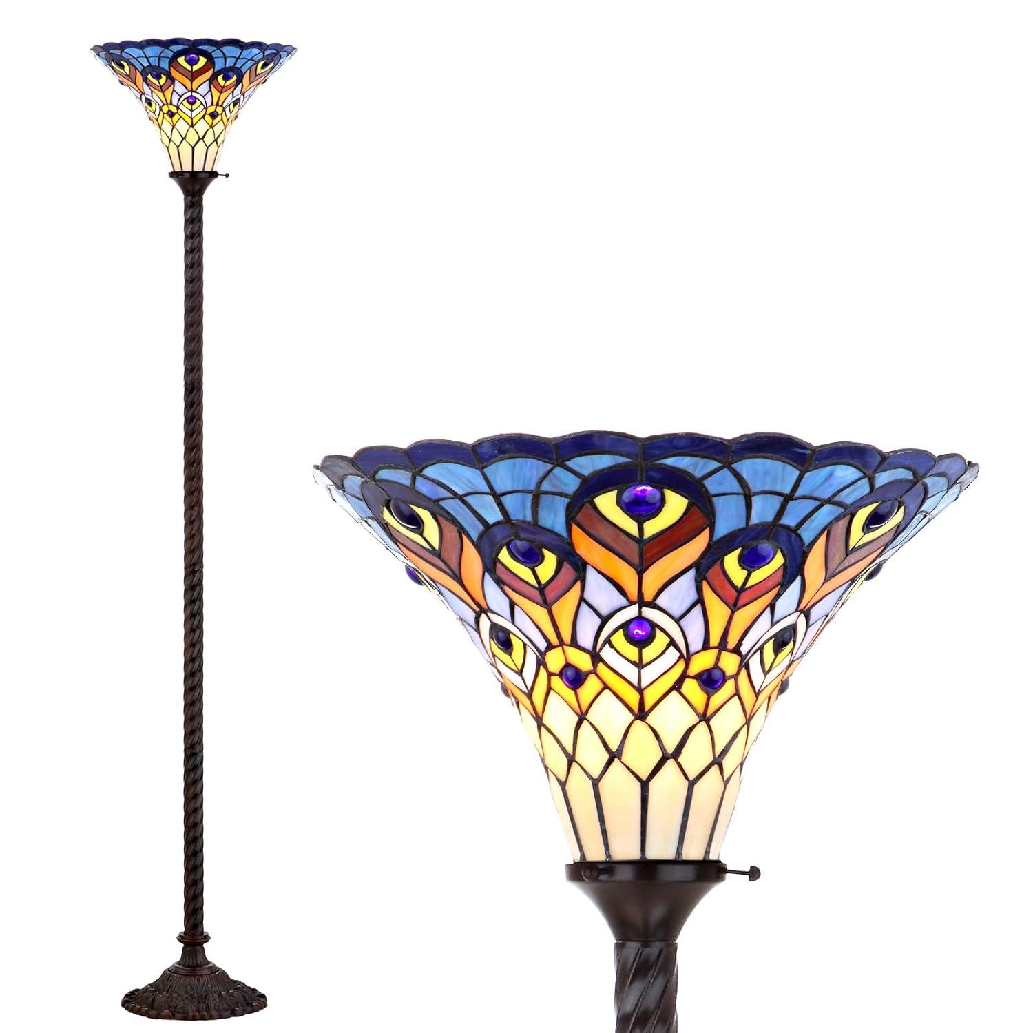 JONATHAN Y JYL8006A Peacock Tiffany-Style 70" Torchiere LED Floor Lamp, Traditional for living room, dinning room, bedroom, office Bulb Included, Bronze
