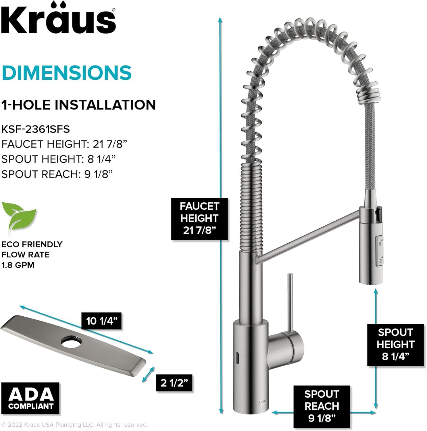 KRAUS Oletto Touchless Sensor Commercial Pull-Down Single Handle Kitchen Faucet with QuickDock Top Mount Assembly