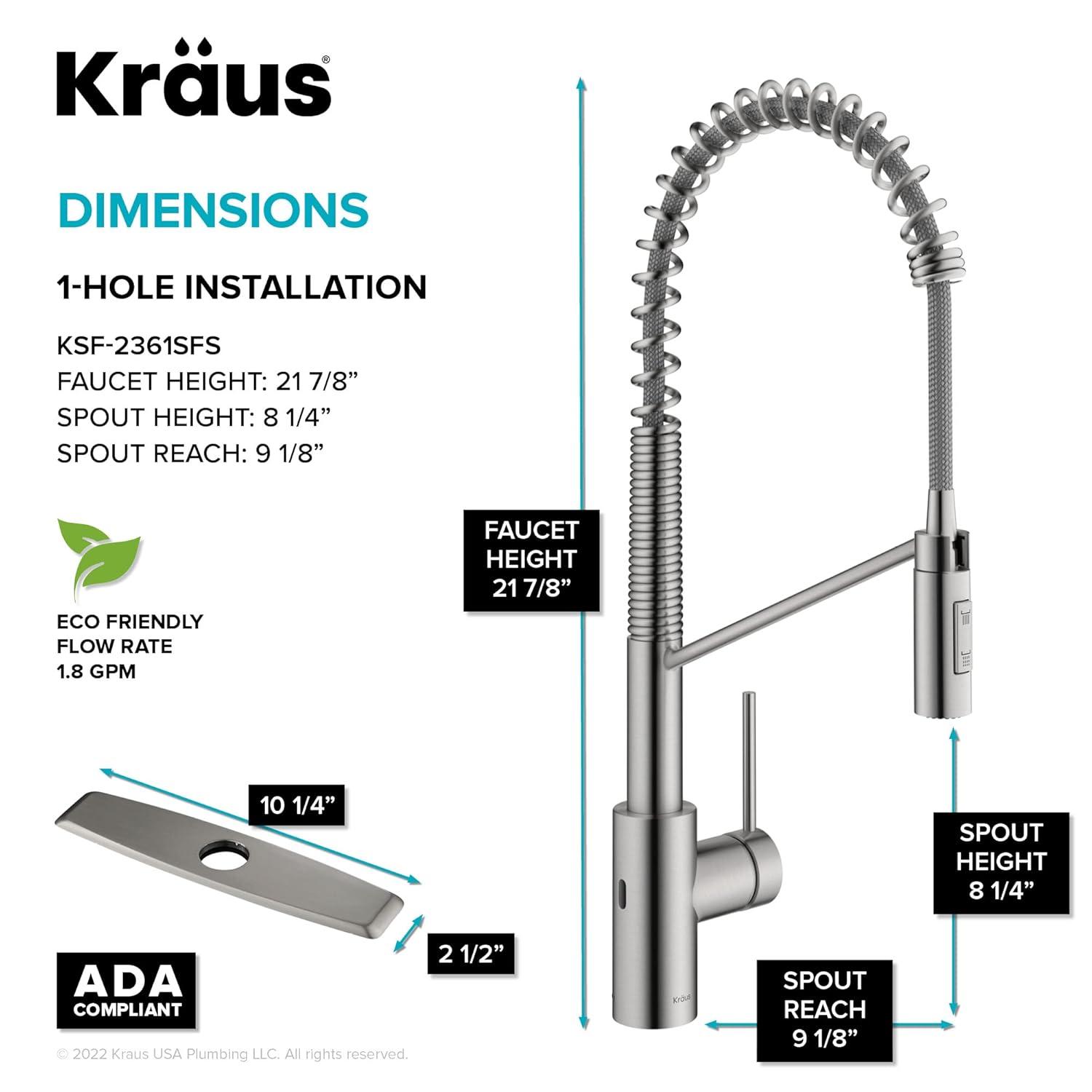 KRAUS Oletto Touchless Sensor Commercial Pull-Down Single Handle Kitchen Faucet with QuickDock Top Mount Assembly