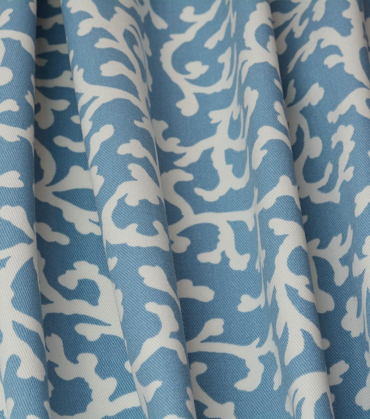 Blue and White Cotton Upholstery Fabric by the Yard