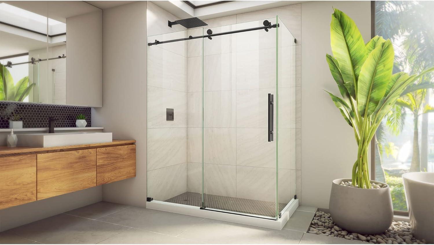 60.38" W x 34.5" D x 76" H Frameless Rectangle Sliding Shower Enclosure