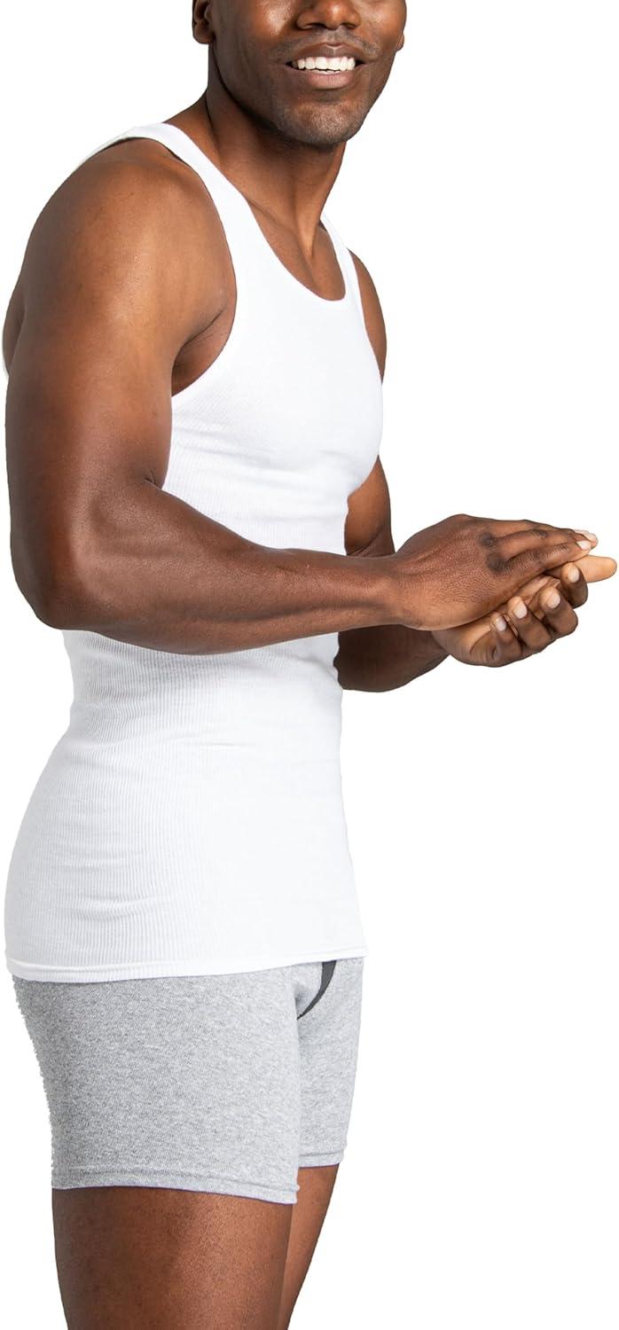 Fruit of the Loom Men's EverSoft Cotton A-Shirt Tank Top Undershirts, 14-Pack, Moisture-Wicking, White, Sizes S-XL