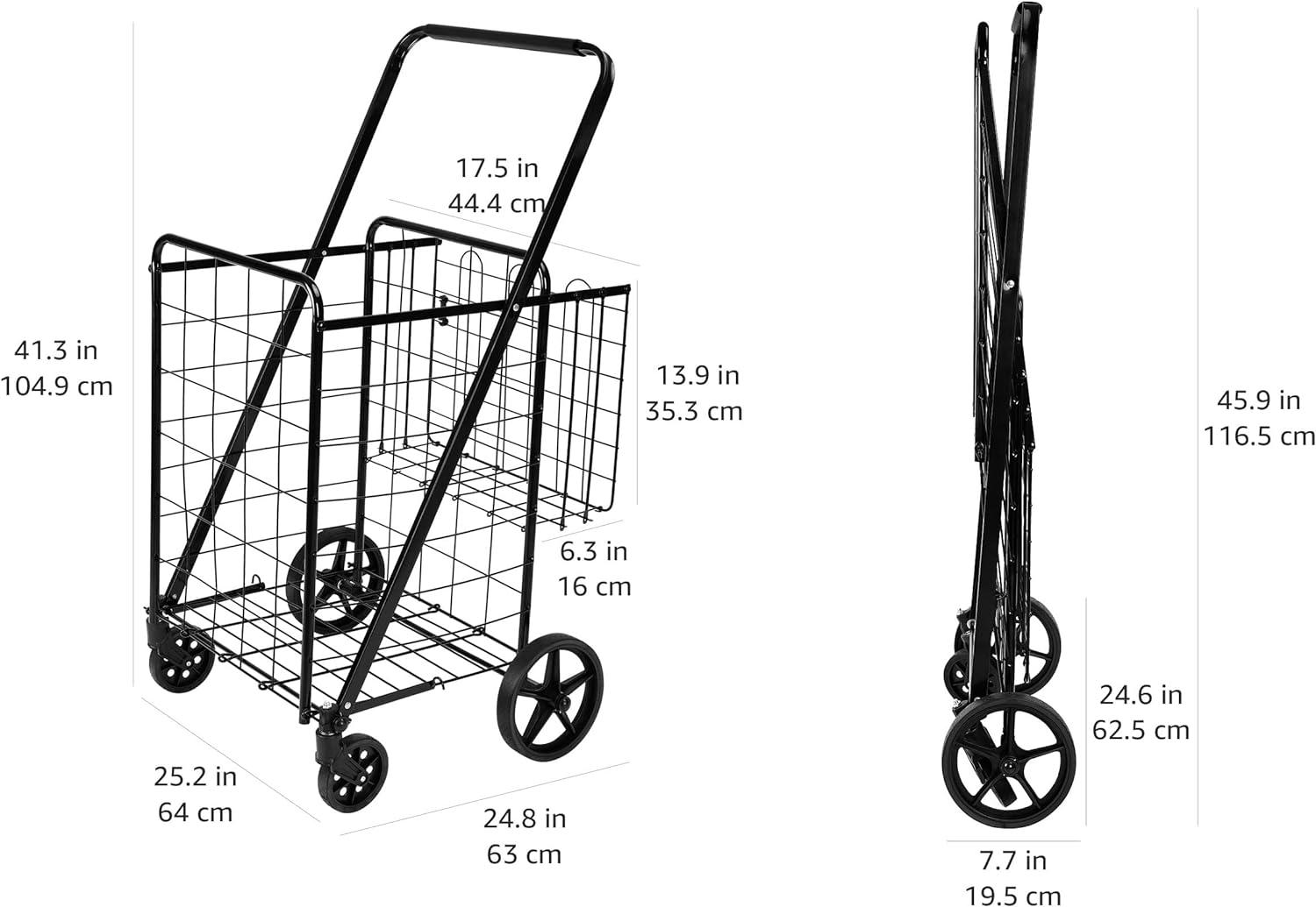 Black Metal Foldable Utility Cart with 360-Degree Wheels