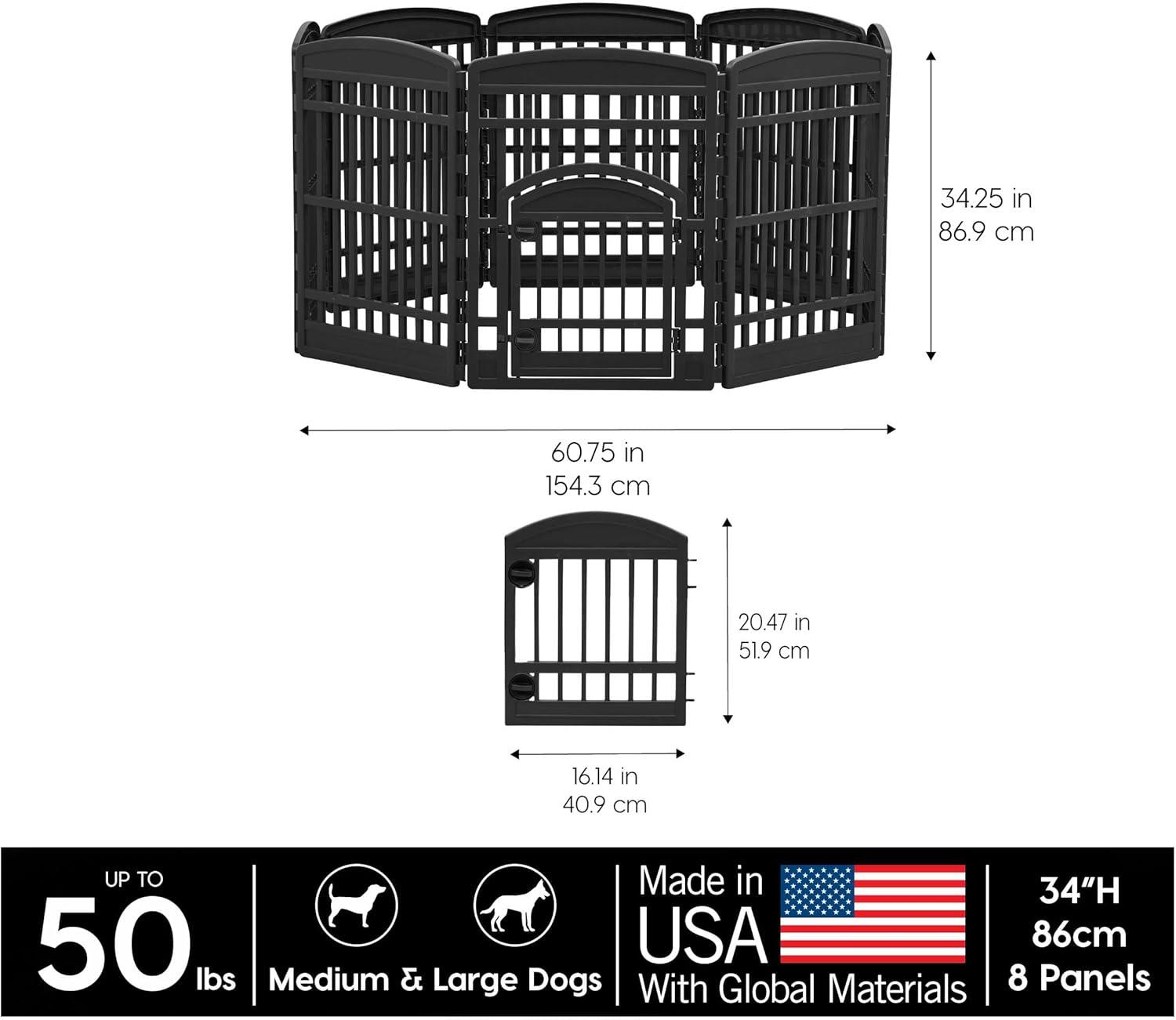 IRIS 4-10Panel 24/34"H Foldable Exercise Enclosure Plastic Pet Playpen with Door