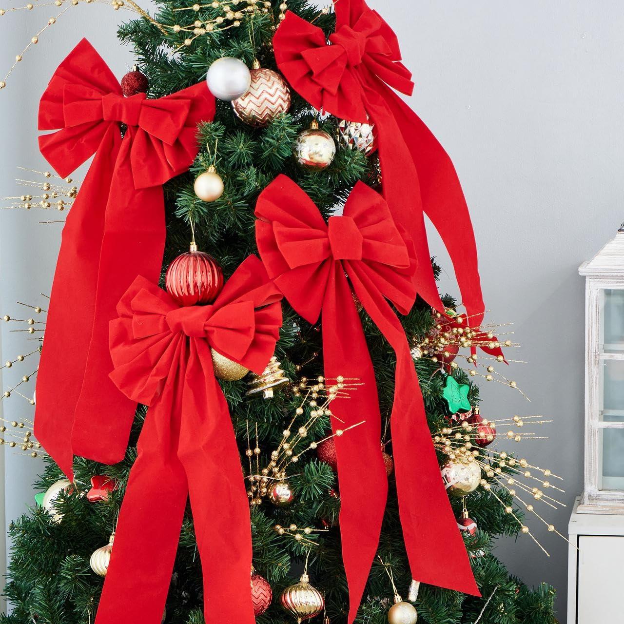 JOYFY 12pcs Christmas Red Velvet Bow Decoration for Christmas Party