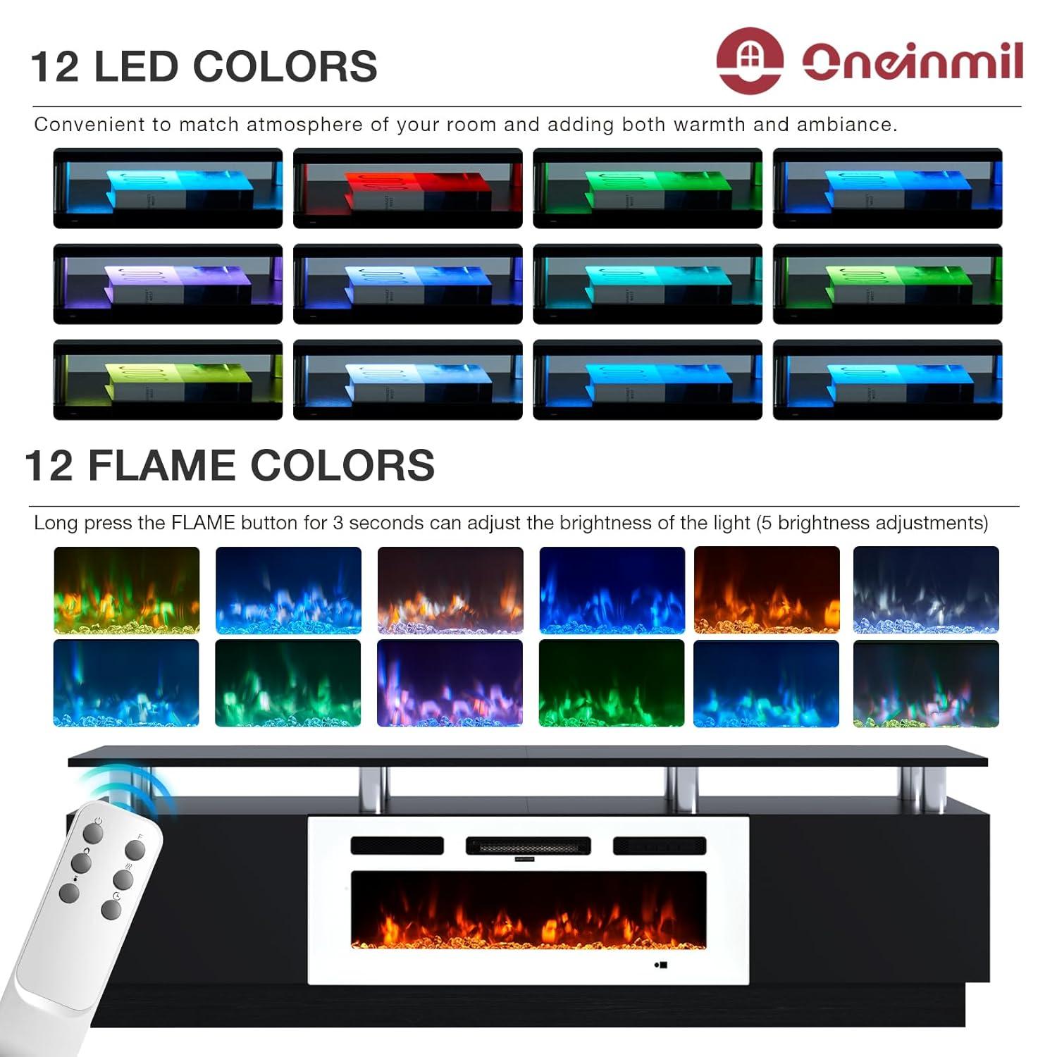 AOXUN Fireplace TV Stand with 36" Electric Fireplace, 80" 2 Tier TV Console Stand for TVs Up to 90", Black