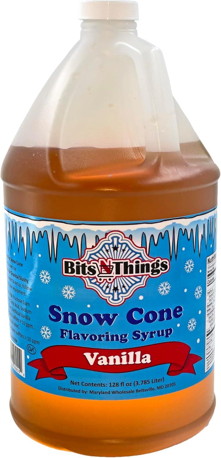 Bits N Things Vanilla Snow Cone Syrup | Slushy & Granita | Kosher | Made In America | 1 Gallon