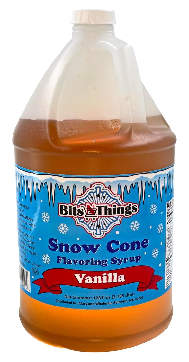 Bits N Things Vanilla Snow Cone Syrup | Slushy & Granita | Kosher | Made In America | 1 Gallon