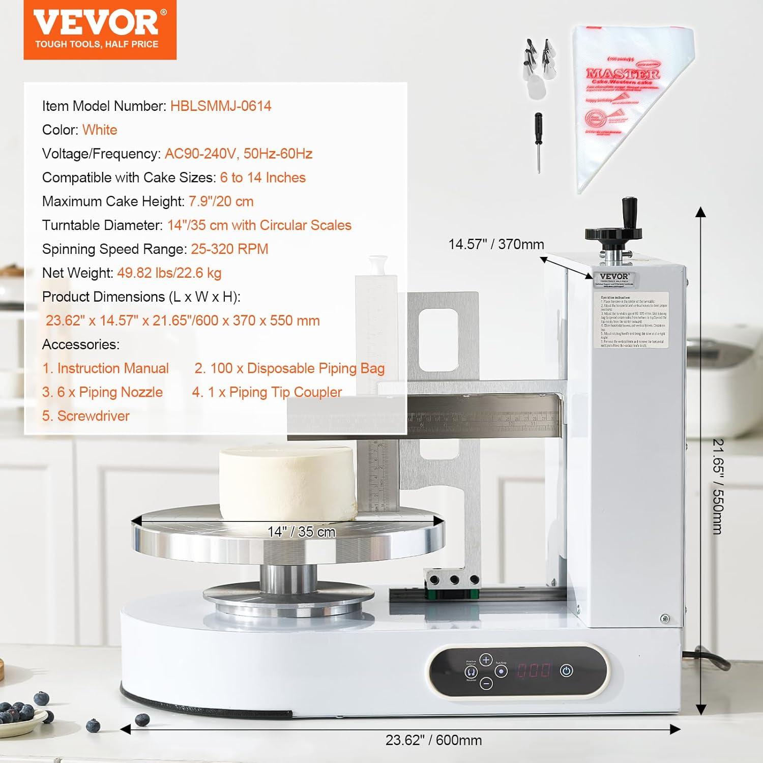 VEVOR Cake Decorating Machine, Cake Cream Spreading Coating Smearing Machine, Low Noise Cake Frosting Machine, Turntable with Adjustable Scraper