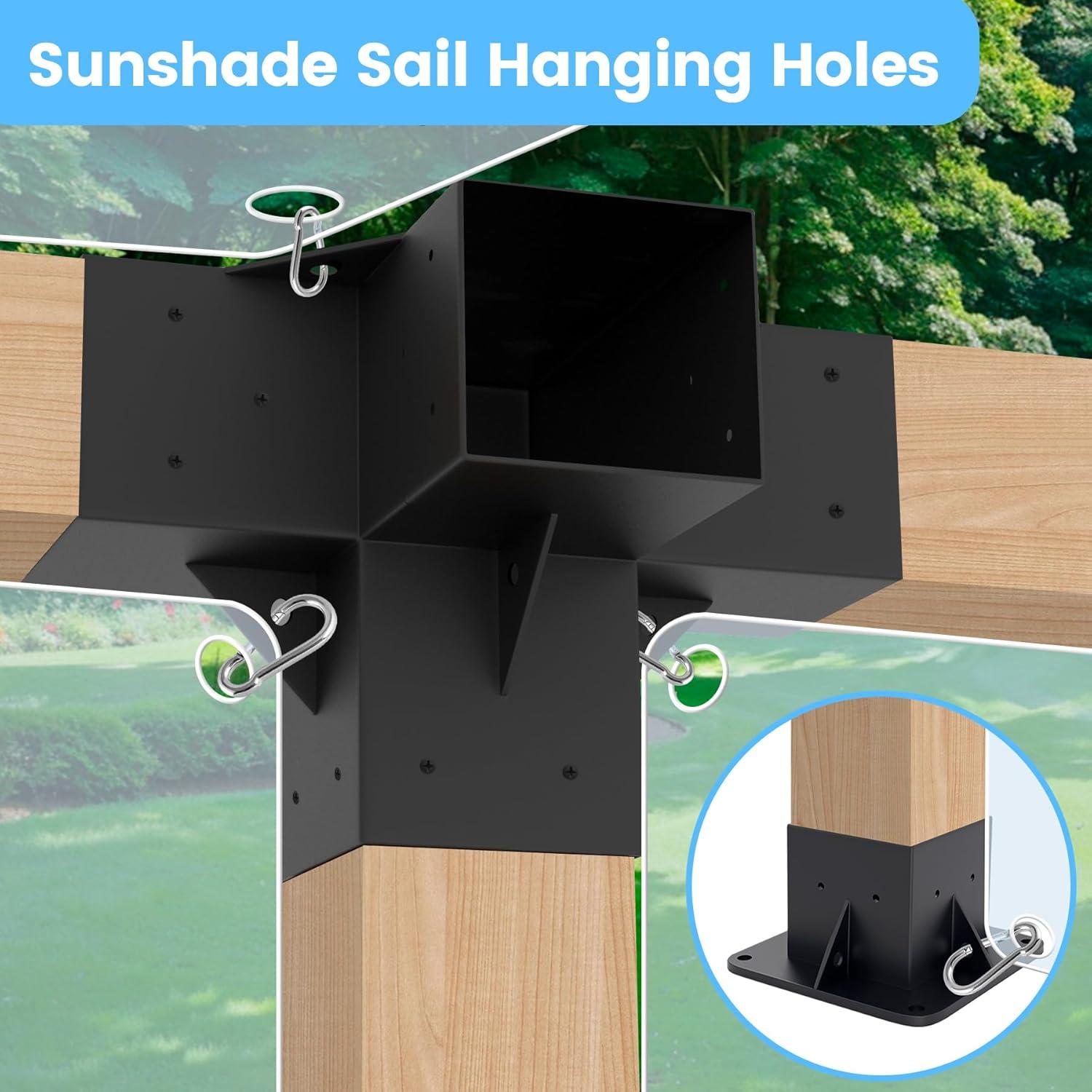 Pergola Kit Elevated Wood Stand Kit Woodwork for 4"x 4" (Actual 3.5" x 3.5"), Solid Steel Wooden Gazebo Kit for Outdoor 4-Way Right Angle Corner Bracket and Base Brackets - Includes Screws