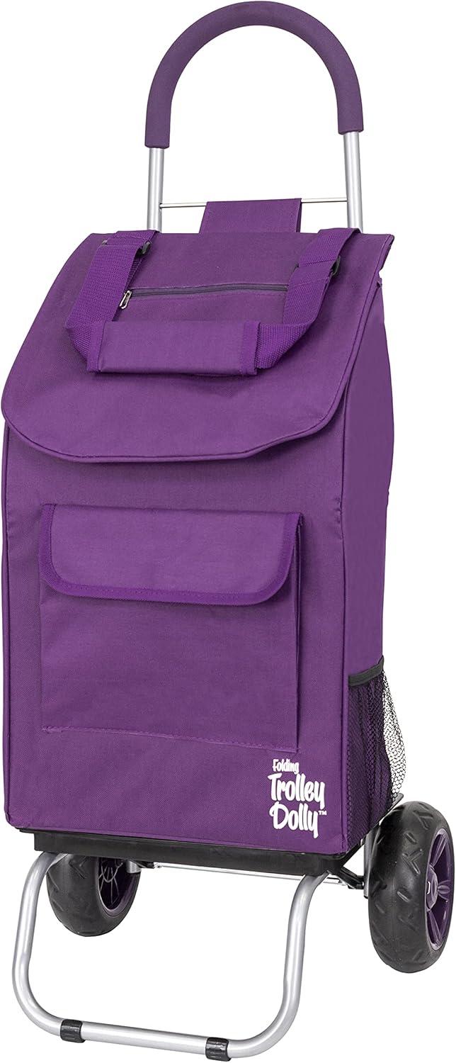 dbest products Trolley Dolly Foldable Shopping Cart for Groceries with Wheels Removable Bag Rolling Personal Handtruck - Purple