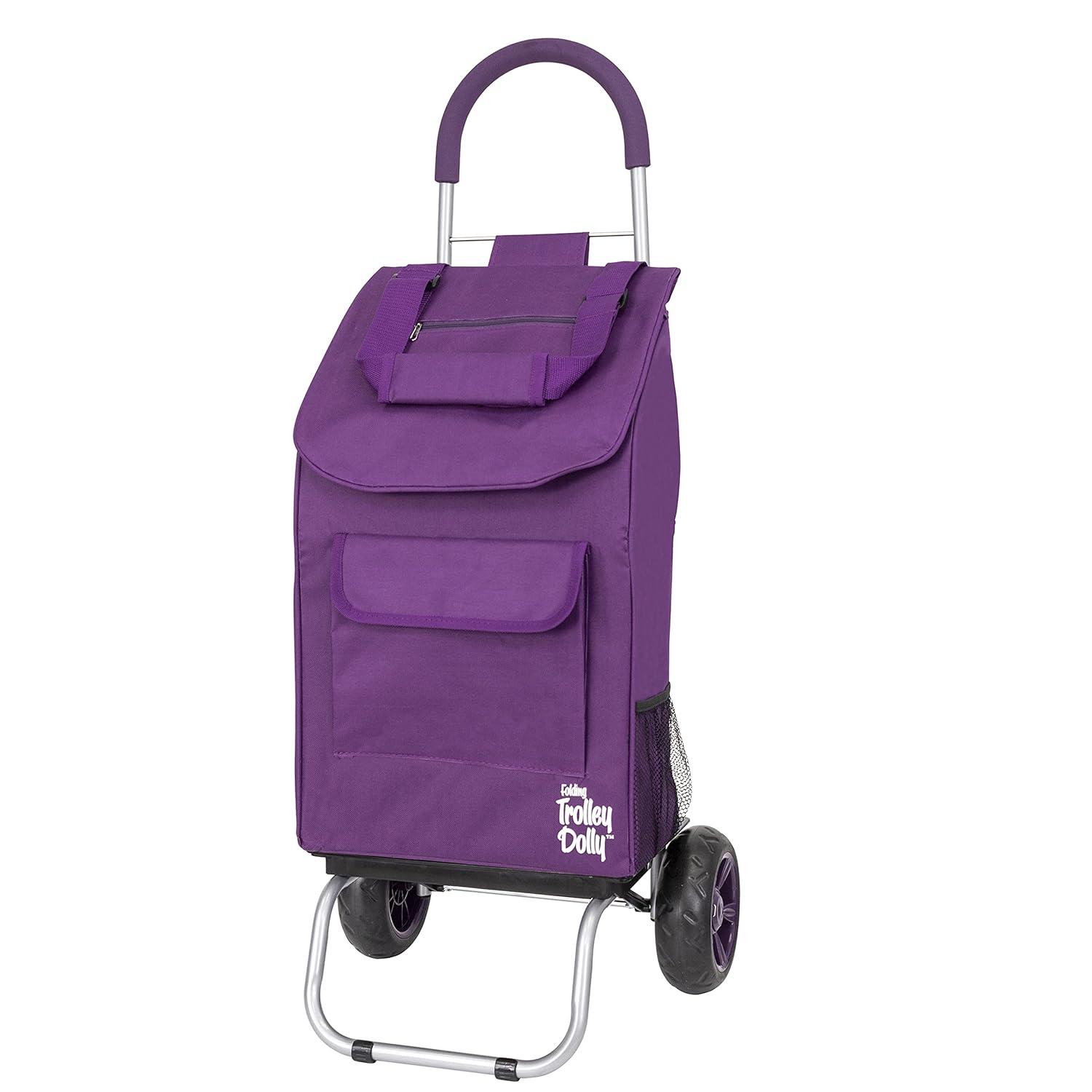 dbest products Trolley Dolly Foldable Shopping Cart for Groceries with Wheels Removable Bag Rolling Personal Handtruck - Purple
