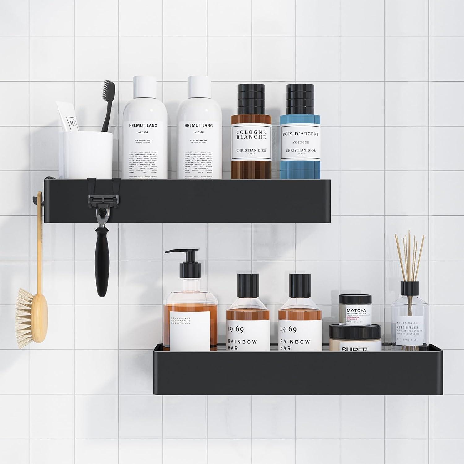 Kitsure X-Large Shower Caddy - 2 Pack Adhesive Shower Organizer, Rustproof Metal Shelves, No-Drill Bathroom Organizers and Storage, Black