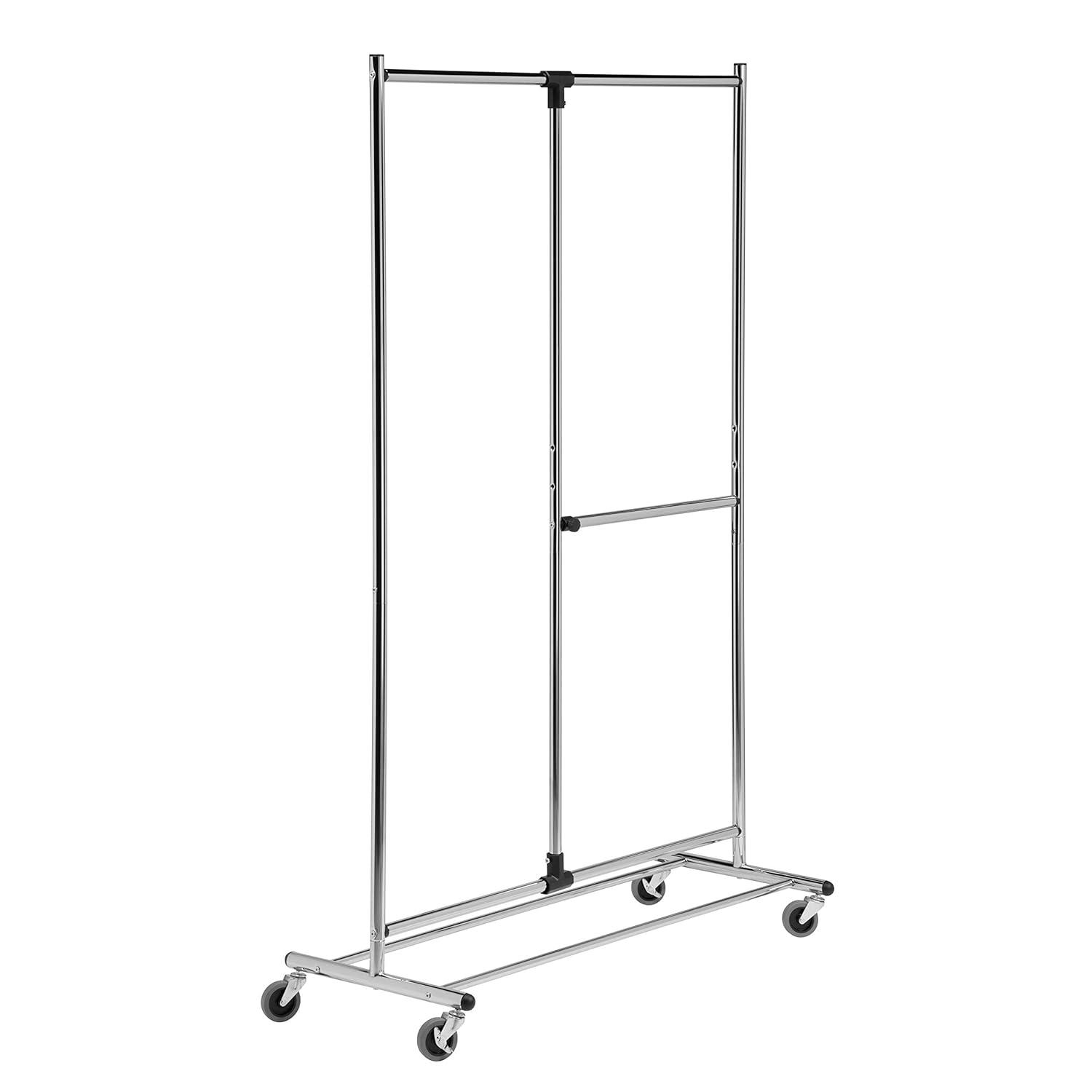 Honey-Can-Do 2 Tier Garment Rack: Adjustable Chrome Closet Rack, Rolling Steel Frame, 30 lb Capacity