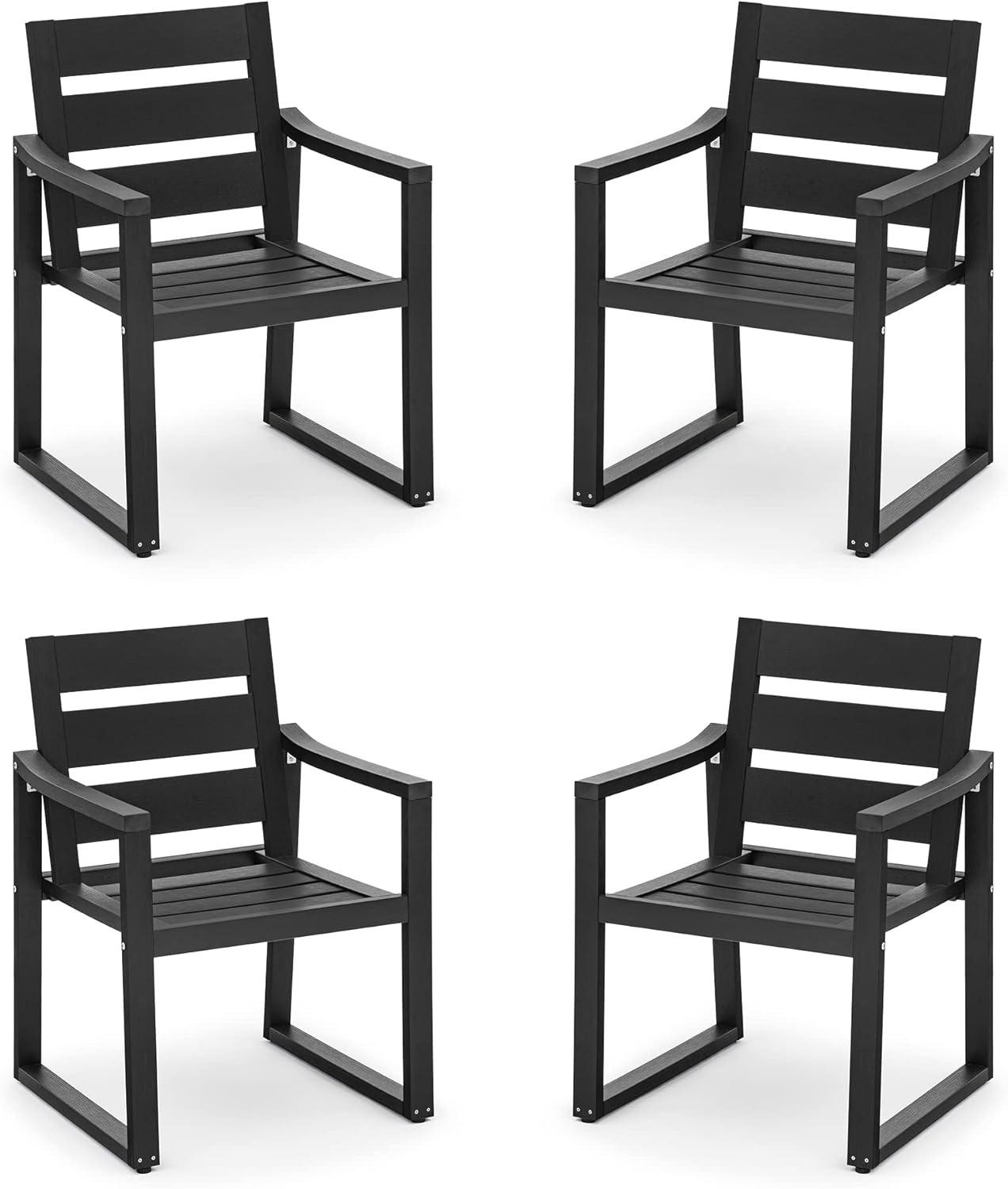 Black Square-Leg Plastic HDPS Outdoor Dining Chairs All-Weather Indoor Outdoor Patio Dining Chairs with Armrest(4-pack)